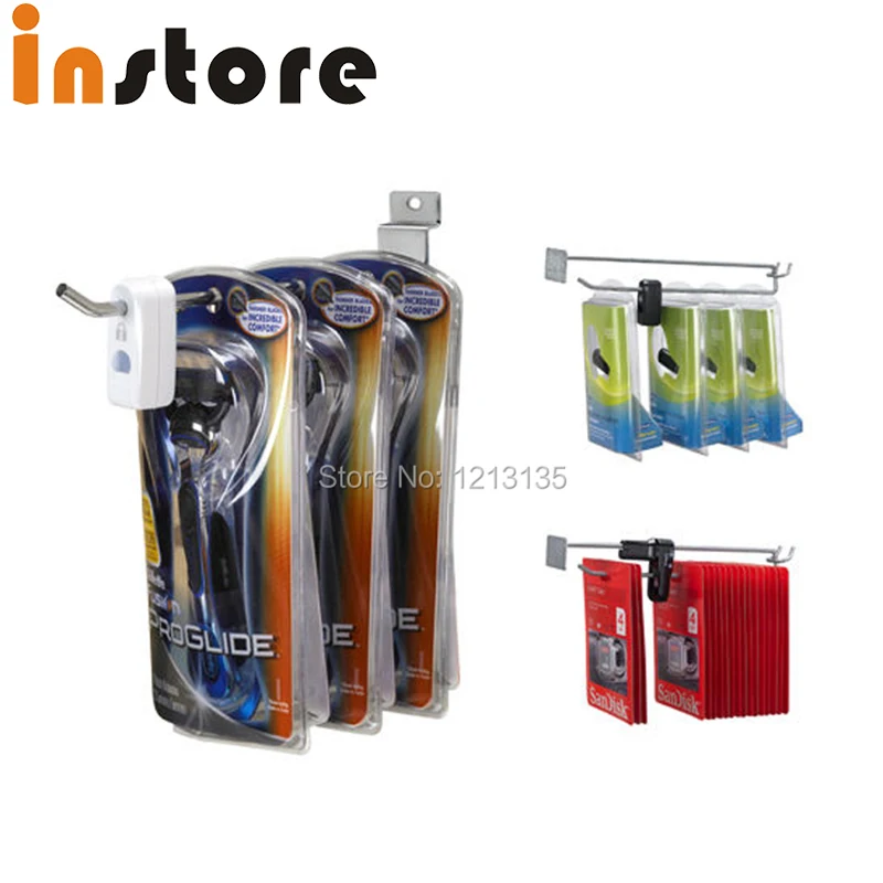 500 pieces EAS Plastic Retail Shop Display Hook Anti Sweep Theft Stop Lock pegboard slatwall with 5 pcs detacher magnetic keys