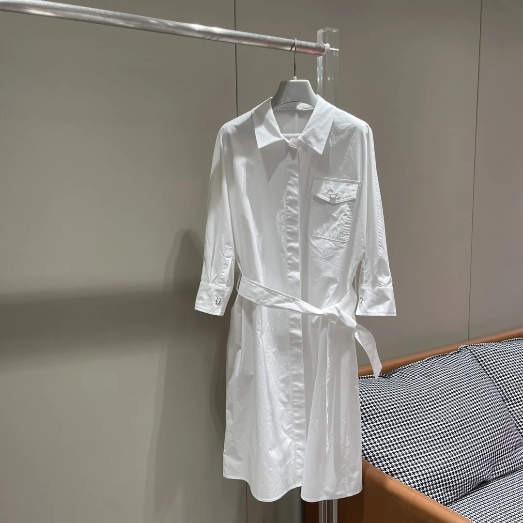 

Dress with loose dropped shoulder sleeves tailoring design with tie waist waist version casual fashion 2023 summer new style0325