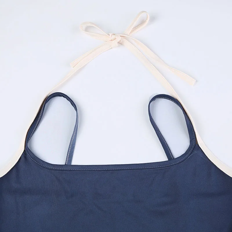 Camisola de moda de calle alta, top de retazos falso de dos piezas, top de tirantes con cuello halter, chaleco básico sin mangas para fitness, informal, de verano