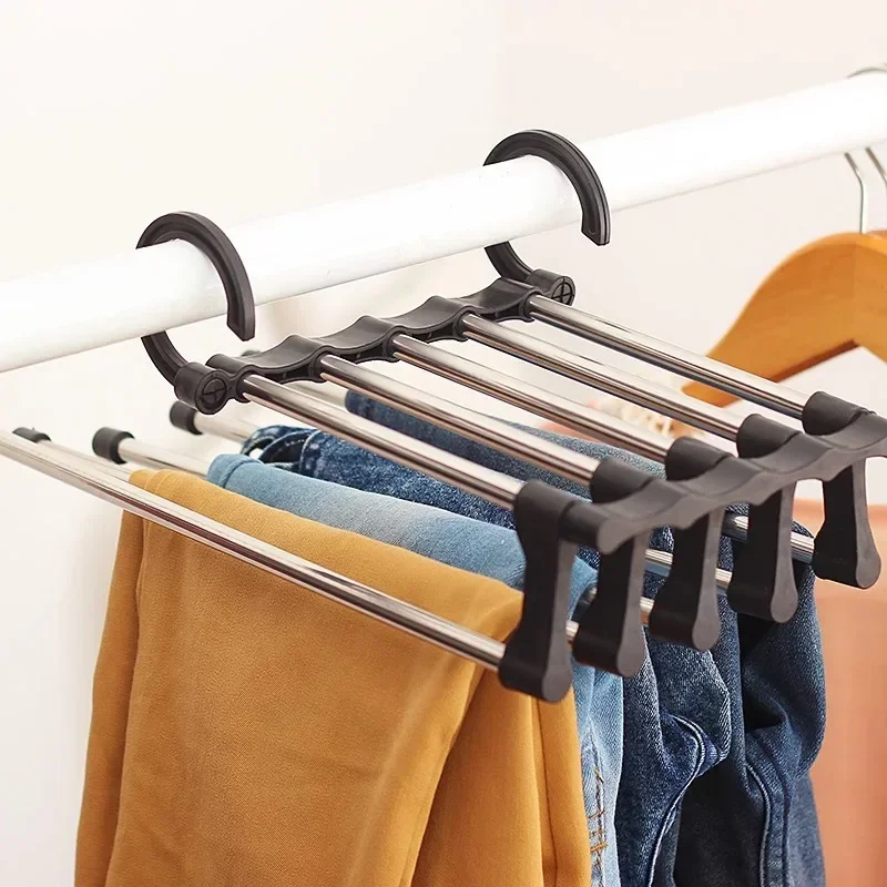 Pants Rack 1PC Telescopic Folding Multi-layer Hanger Household Magic Clip Wardrobe Storage
