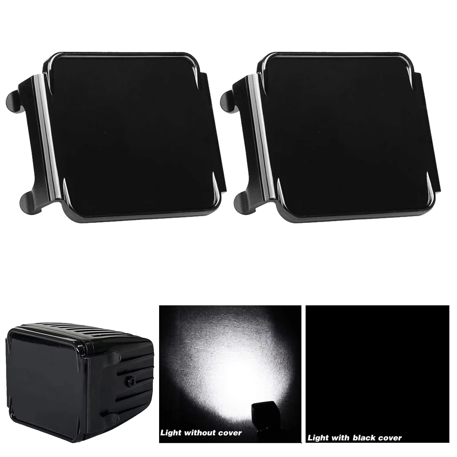 2개 3인치 LED 작업등 블랙 커버 방진 보호 커버 (3인치 LED 사각형 포드 오프로드 주행 안개등용, 광 출력 차단)