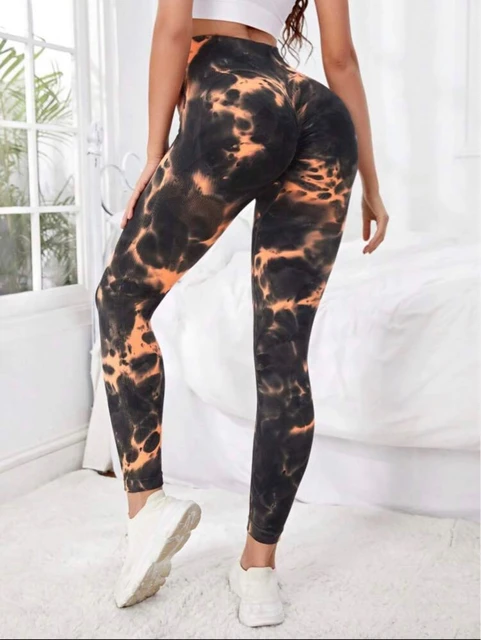 Yoga Trendy Tie Dye Sports Tights Seamless Slight Stretch Bubble Butt Push  Up Tummy Control Athletic Leggings