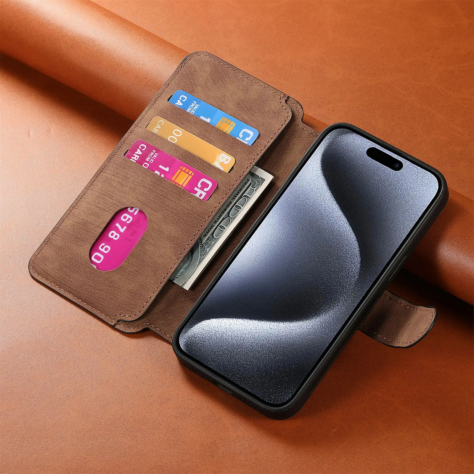 Premium Flip Leather Wallet Case with Detachable Card Slot Holder