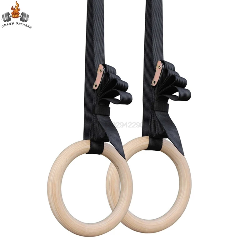 Gymnastic Rings 28MM Wood With 4.5M Adjustable Nylon Straps