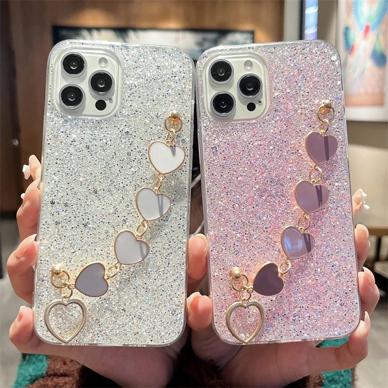 Tanspaent Love Heat Bacelet Phone Case fo iPhone 14 13 12 11 Po Max XR 7 8 14 Plus 12 13 mini Soft Back Chain_voghion.com