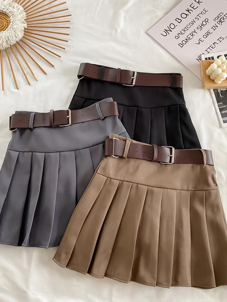 

Women High Waisted A-line Harajuku Fashion Solid Color Korean All-Match Skirt A-line Preppy Style Skirt Summer Sweet New