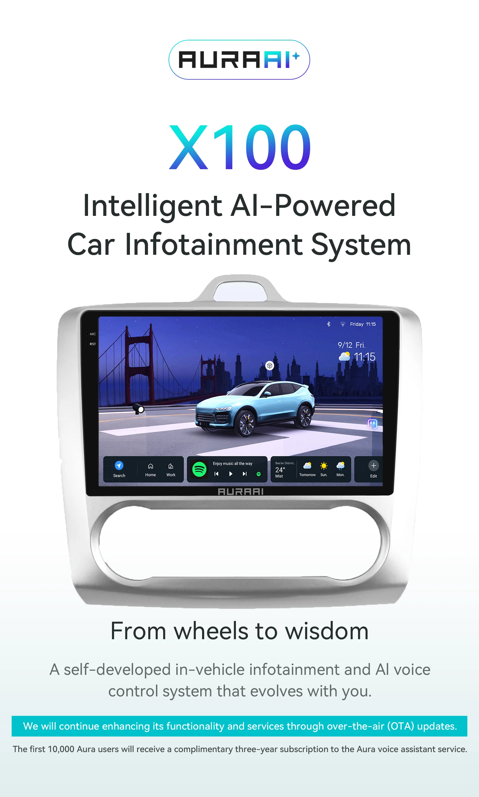 AURAAI X100 Android Intelligenter Bildschirm für Ford Focus 2 Mk2 2004 - 2011 UIS7870 RDS DSP GPS SWC 4G BT Auto CarPlay ADAS 360 ° GLAS – Detail 1