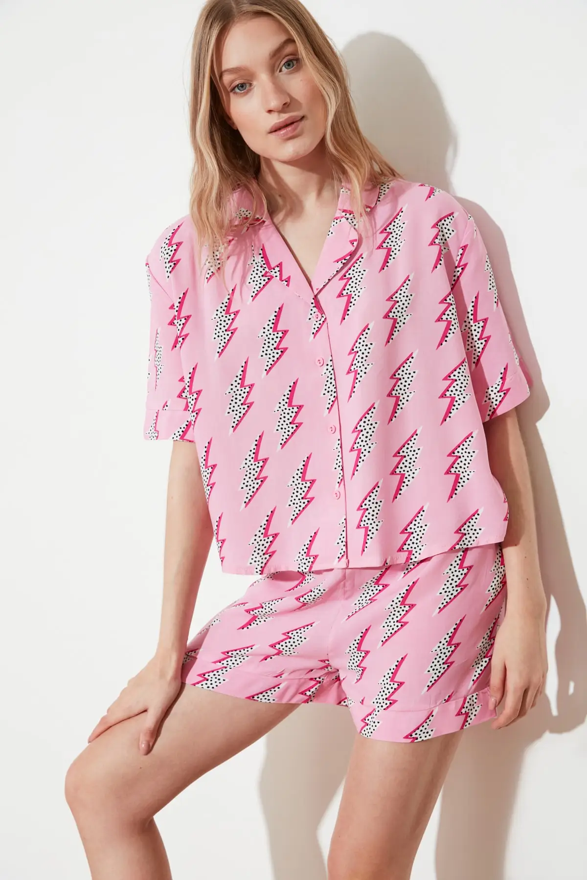 men's silk pajamas Trendyol Patterned Woven Pajamas set THMSS21PT0296 mens brushed cotton pyjamas