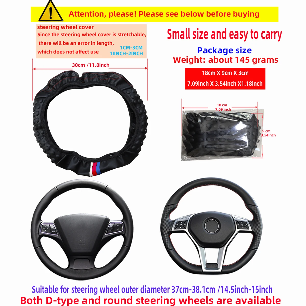 Silicone Car Steering Wheel Cover Massage Beads 14.5-15 Inch Decorative No Inner Ring Required for Women