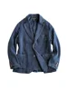 Amekaji Wear Clothes Men Blue Dyed Suit Cotton Casual Solid Color Long Sleeve Jacket 2