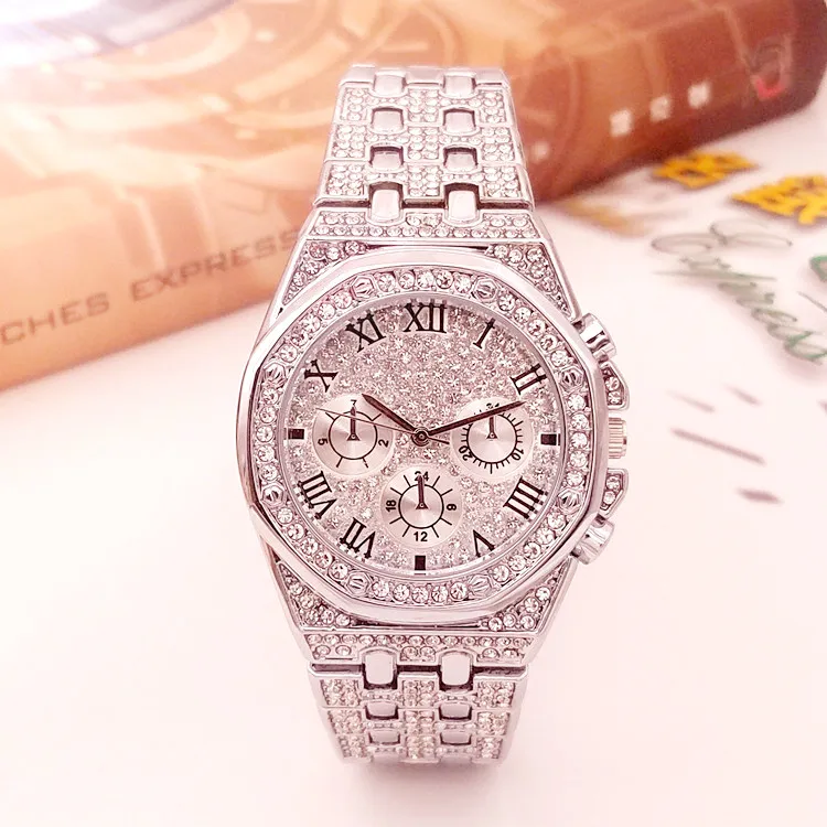 Men Watch Luxury Hiphop Punk Iced Out Watch Gold Diamond Rhinestone Watch for Men Quartz Wristwatch Relogio Naviforce Masculino