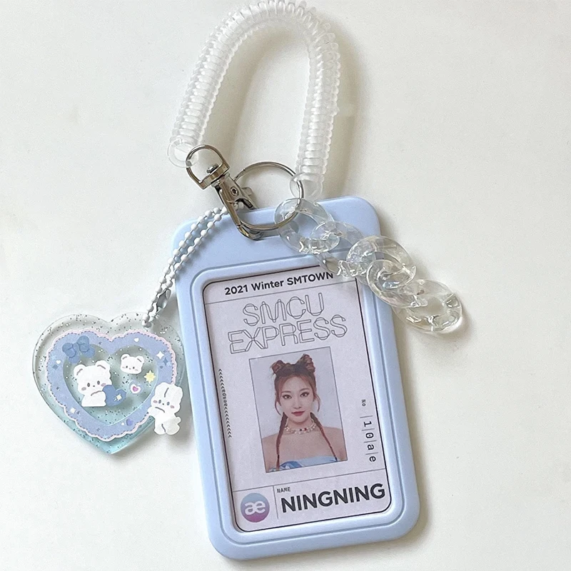 Card Holder 11cm Vertical High Value Flash Pink Love Clouds Gradient Coo Card Keychain Bus Student ID Holder