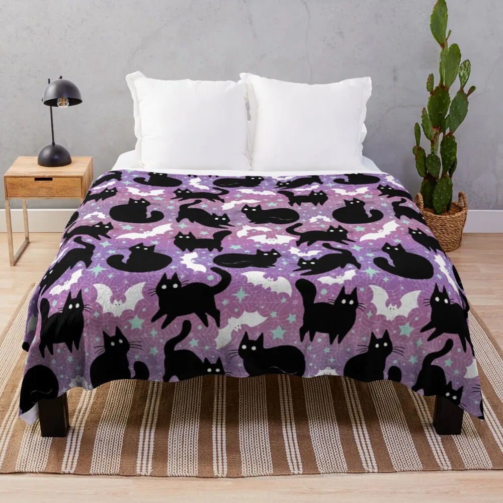 

Black Cat Pattern Flannel Throw Blanket Cute Cat Blanket Lightweight Warm Super Soft for Bedroom Couch Bed Blanket King Size