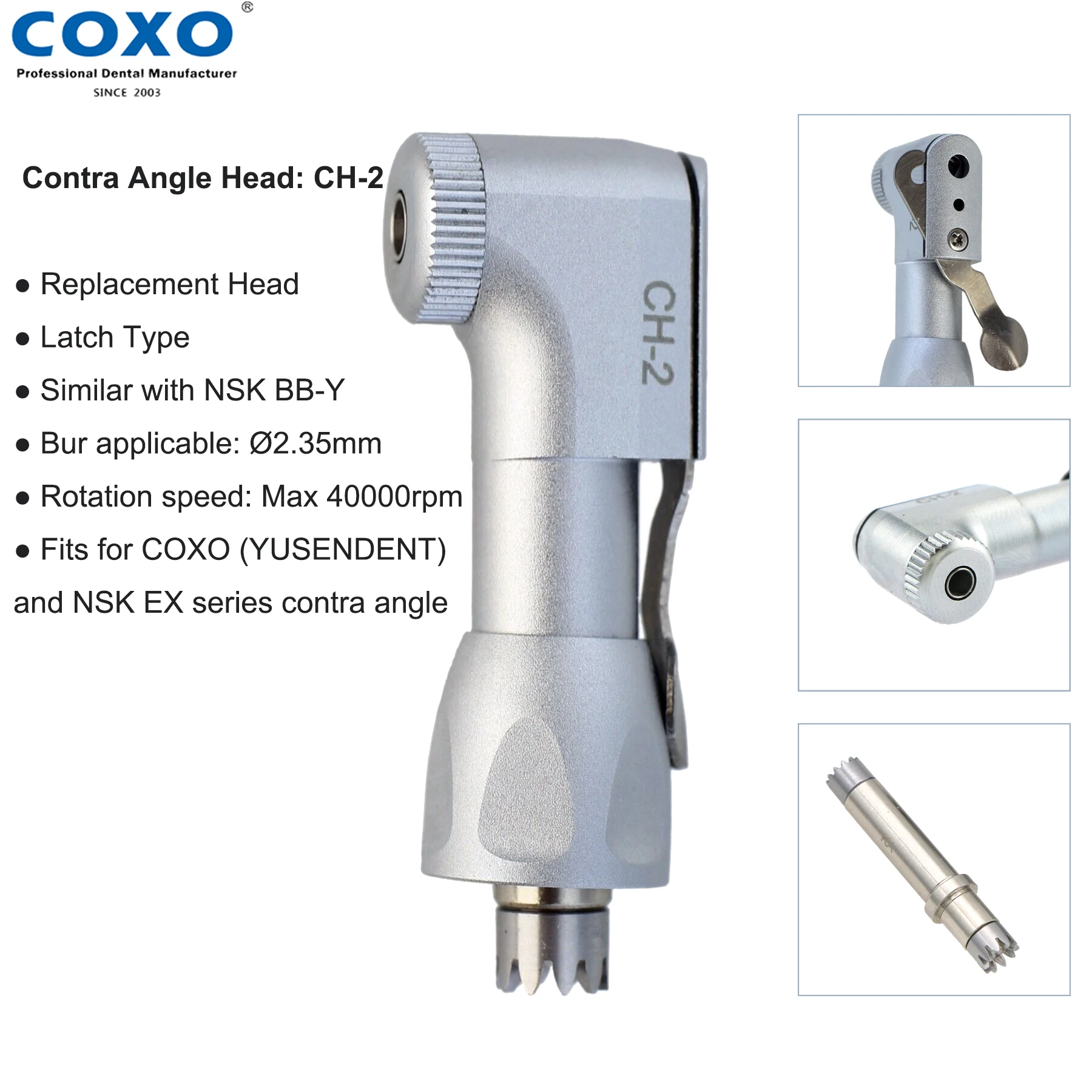 

COXO Dental Low Speed Handpiece Contra Angle Cartidge Latch Button CH-2 For CA 2.35mm Burs For NSK YUSENDENT