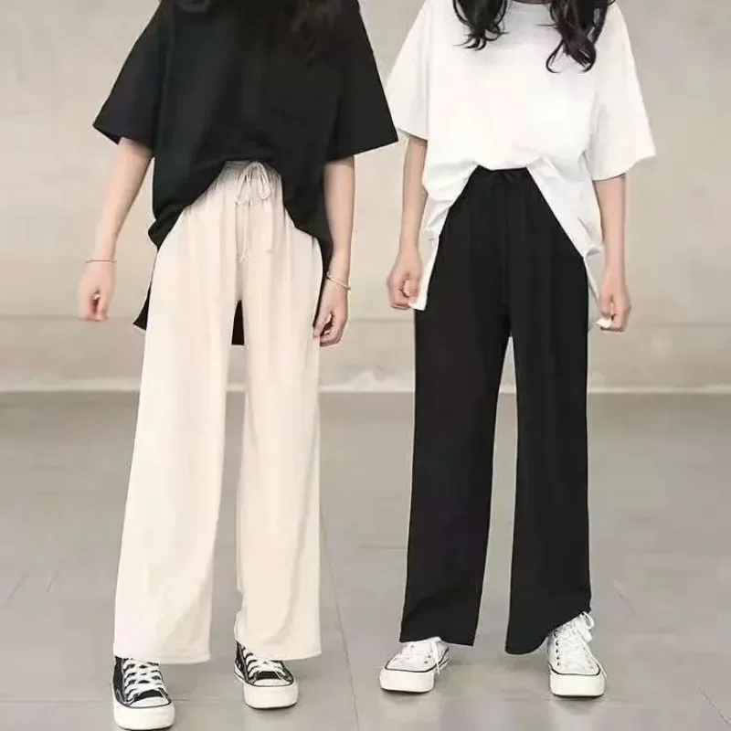 Summer Girl Thin Ice Silk Pants Loose Kids Clothes Loose Girls High Waist Wide Leg Pants Child Casual Pants Teen Clothes 13 14 Y
