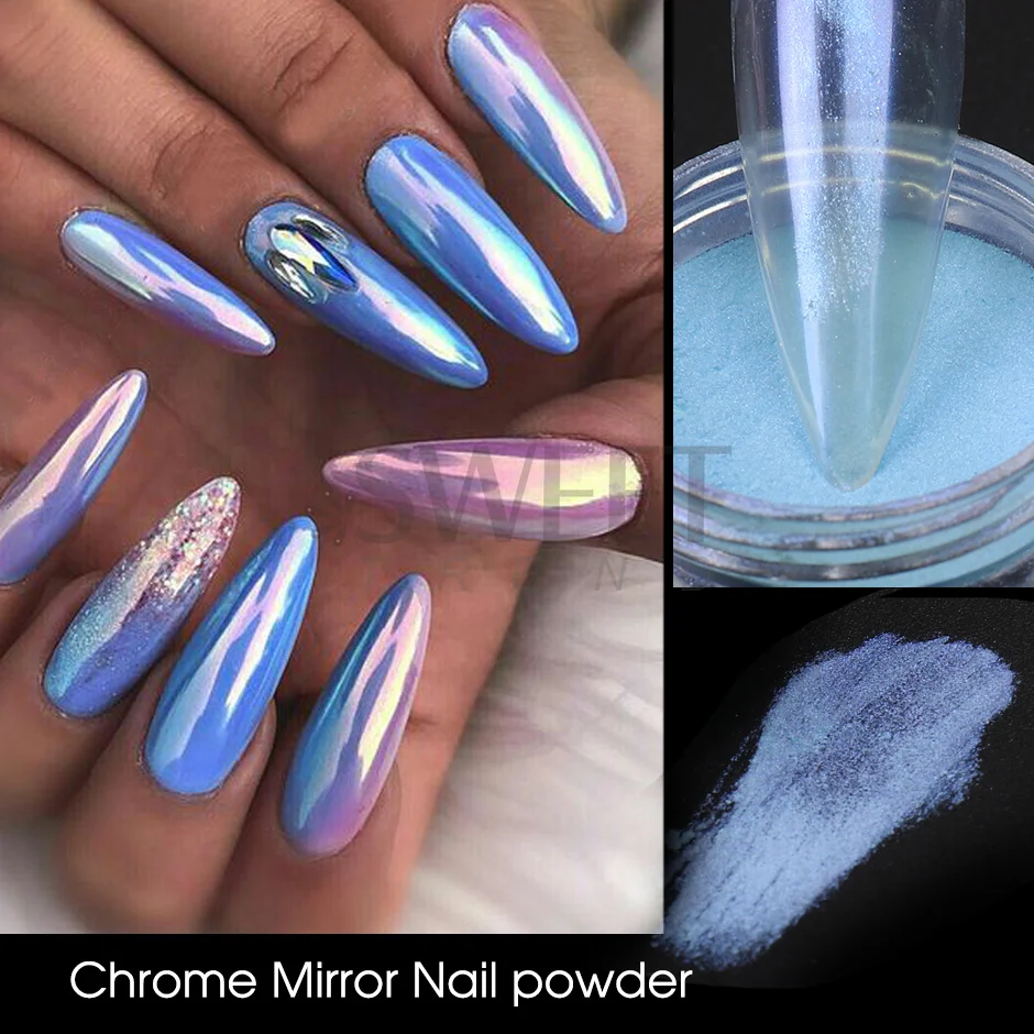 Colorful Aurora Mirror Effect Nail Powder Fairy Fine Mermaid Pigment Shimmer Rubbing Dust Pearl Chrome Manicure Decor Supply SAM