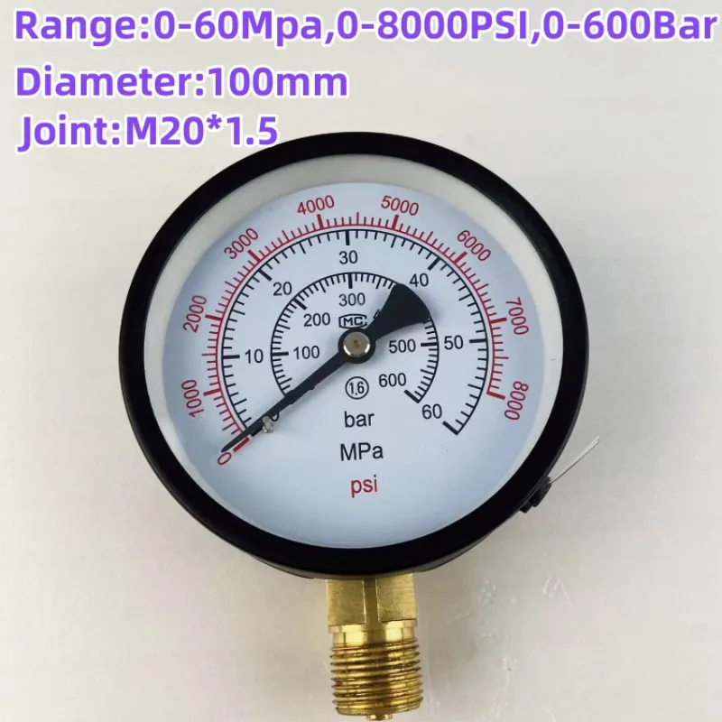 0-60Mpa Pressure Gauge for S60h S70h S80h Diesel Injector Nozzle Tester 0-8000Psi Pressure Meter Testing Tool