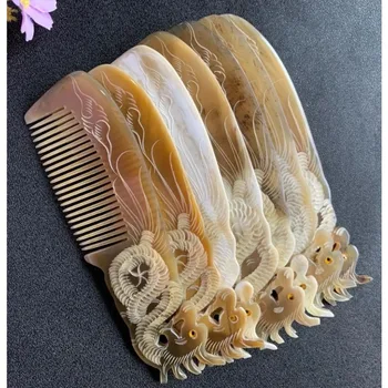Handcrafted Ox Horn Comb – Natural Anti-Static Hair Comb with Dragon Carving Design