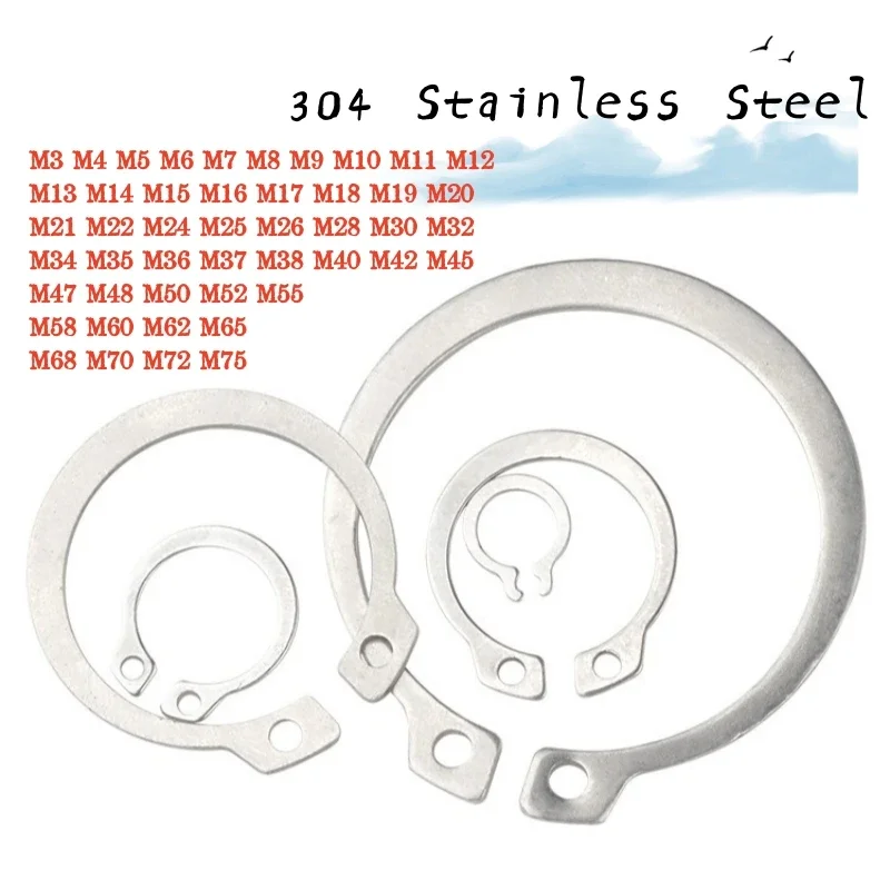 

1-100pcs M3-M75 304 A2-70 Stainless Steel Shaft C-Type Shaft Retaining Ring Circlip With Hole GB894 Shaft Retaining Ring Gasket
