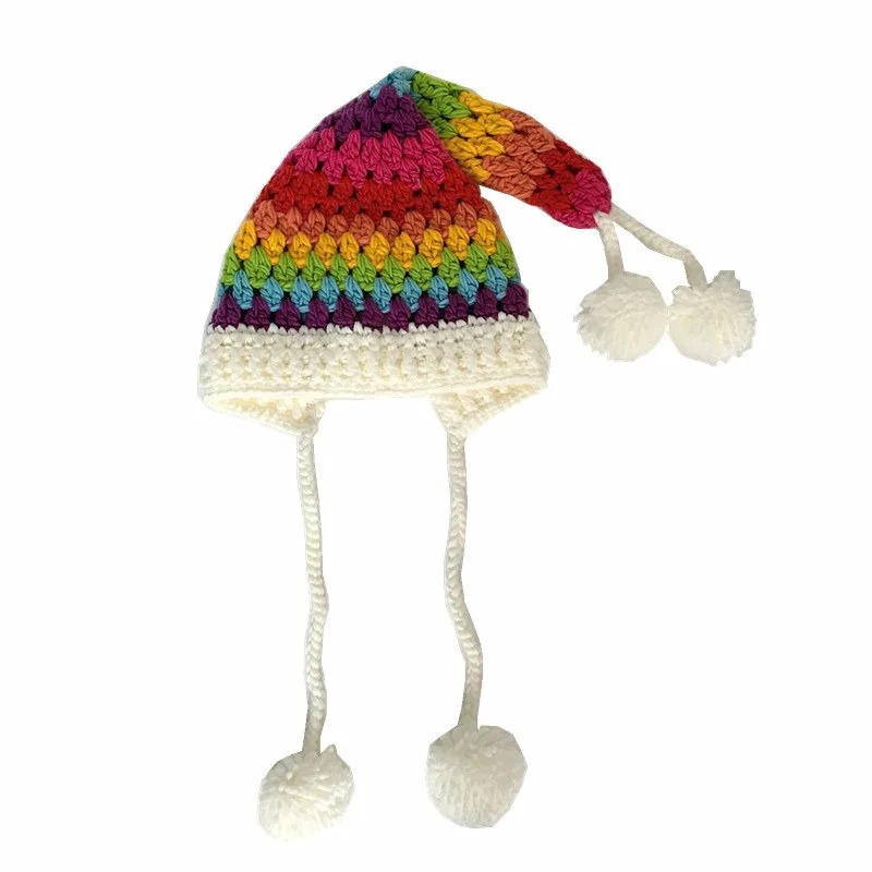 Children's crochet rainbow long tail hat wizard elf knitted wool warm hat men and women thickened winter long braided