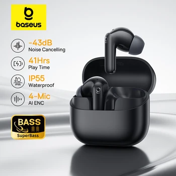 Baseus Bass EP10 NC -43dB Noise Cancelling ANC True Wireless Earbuds Bluetooth 6.0 In-Ear Wireless Earphones 4-Mics ENC Ear buds