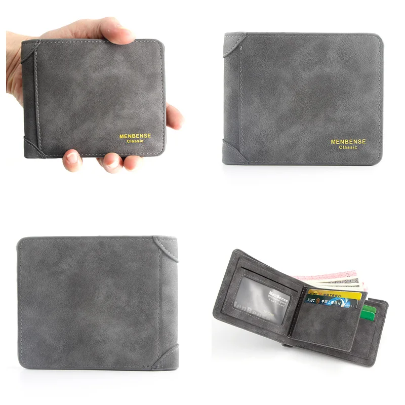 Short Men Wallets Slim Card Holder Photo Holder Name Engraved Small Classic Zipper Coin Pocket Square Men Purses