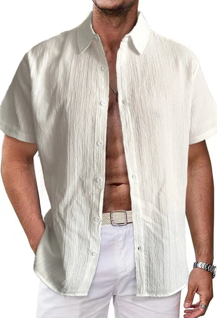 Summer Shirts For Men Casual Short Sleeved Shirts Blouses Stripe design Turn-Down Collar Formal Beach Male Clothing