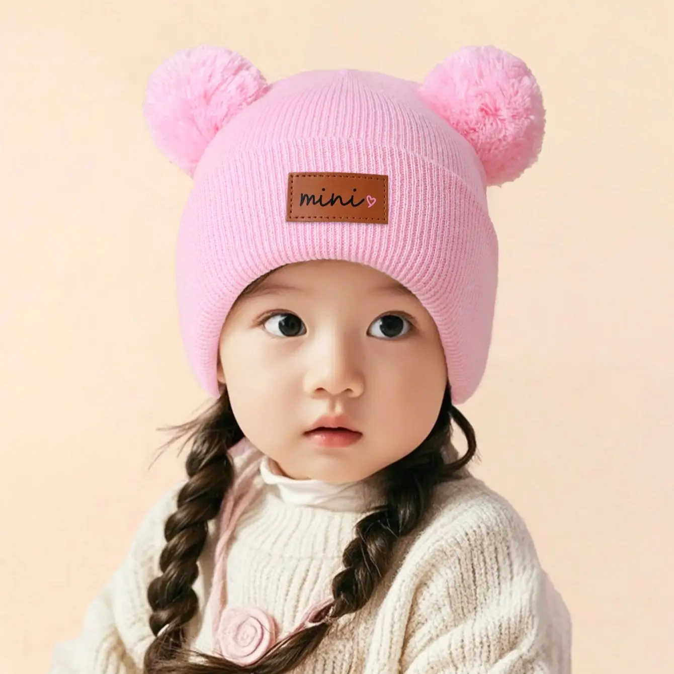 Children's Knitted Hat Two Pompoms &ldquo;mini&rdquo; Fashion Multi-Color Optional Warm Beanie Hat Daily Outdoor Play 1pc led beanie hat