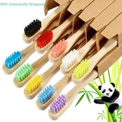 Eco - Friendly Biodegradable Bamboo Toothbrush Set with Comfortable Medium Bristles - Pack of 10 (5 Adults and 5 Kids)