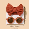 2Pcs/Set Puff Bow Baby Headband Sunglasses Matte Flower Circular Sun Glasses Eye Wear Elastic Nylon Hair Bands Seaside Headdress 4