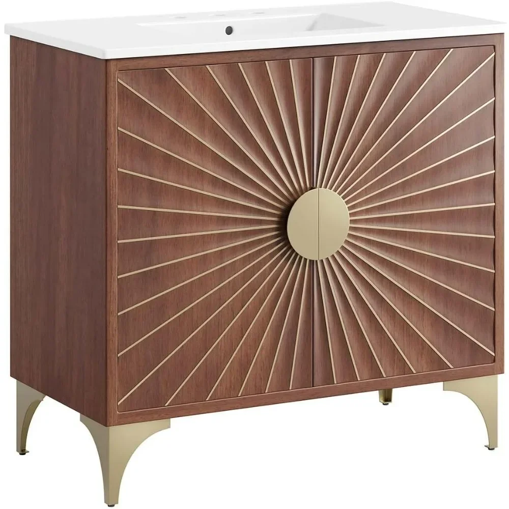 Daylight Bathroom Vanity Cabinet with Ceramic Sink Basin, 36 Inch, White Walnut 2
