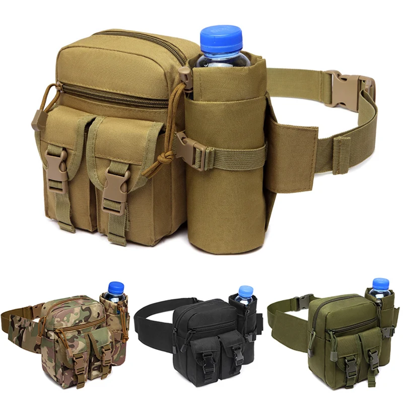Men Tactical Waist Pack Nylon Hiking Water Bottle Phone Pouch Outdoor Sports Army Military Hunting Climbing Camping Belt Bag
