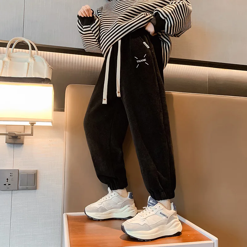

2022 Winter Pants Girls Sweatpants Thermal Lined Thick Fleece Warm Sweat Pants Casual Plus Velvet Sports Kids Jogger Trousers