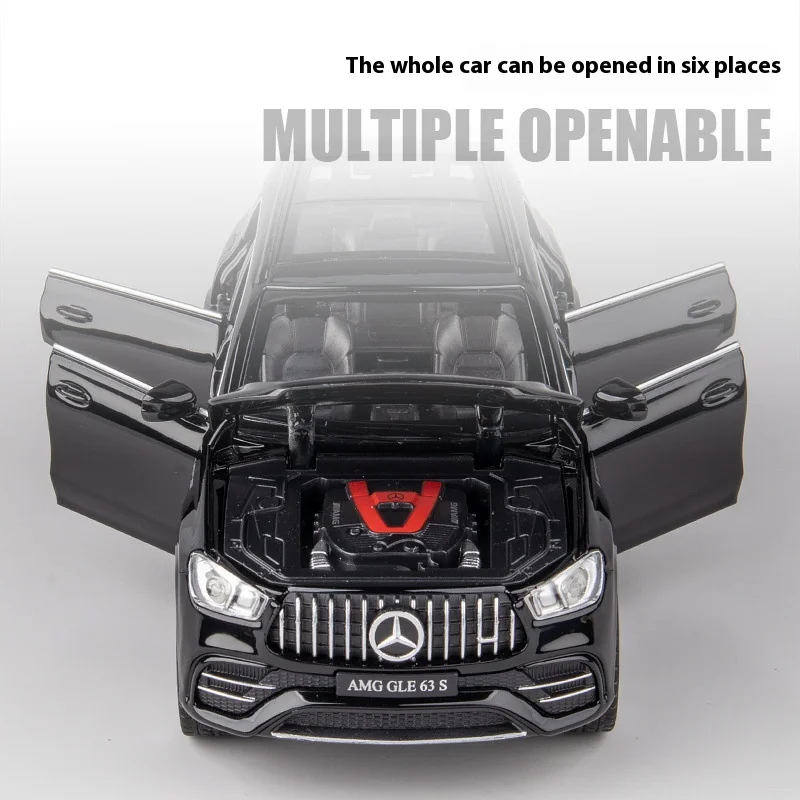 1:32 메르세데스 벤츠 GLE 63s SUV 합금 자동차 모델 다이캐스트 사운드 라이트 장난감 자동차 쇼 액세서리 컬렉션 상자 어린이 장난감 선물