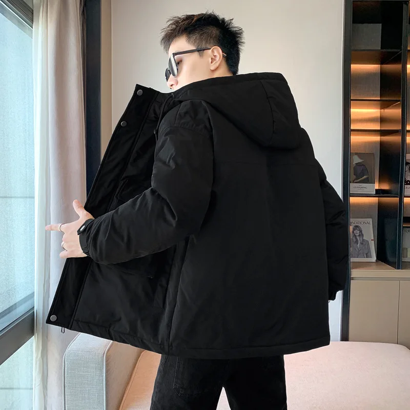 Winter Men's Thickened Cotton Jacket Fashion Workwear Hooded Down Coat Oversized Slim Casual Multi Pocket Windproof Warm Coat
