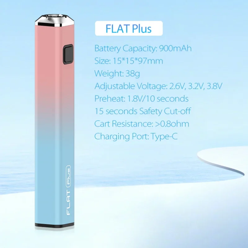 

Original Yocan Flat Plus 900mah Square-shaped Battery Adjustable Voltage 2.6V/3.2V/3.8V Fit 510 Thread Cartridge E-Cigarette