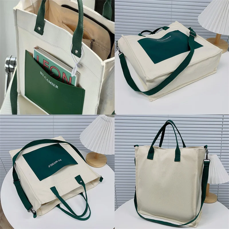Women Canvas Tote Bag Shoulder Handbag Crossbody With Zipper