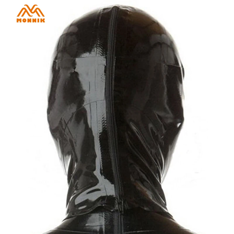 Latex Hood Open Mesh Eyes Back Zipper Rubber Mask with Perforated Eyes Club Wear 