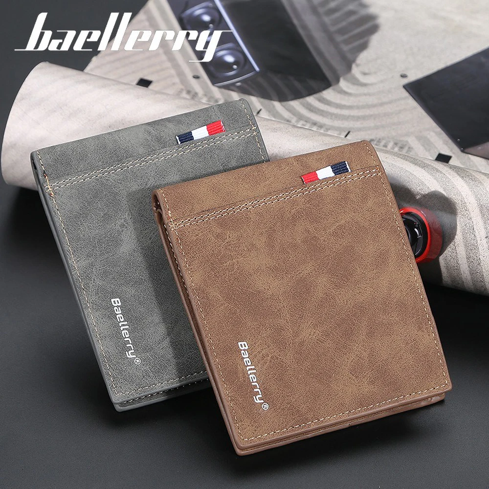 Baellerry Men's Wallet PU Leather Short Style Multi - Card Slots Bifold Wallet for Men Fashion Casual Business Card Holder Purse