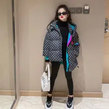  Girls Solid Cotton-padded Coats 2022 Winter Fashion Stand Collar Thick Warm Parkas Children Casual Loose Zipper Outwear Tops 