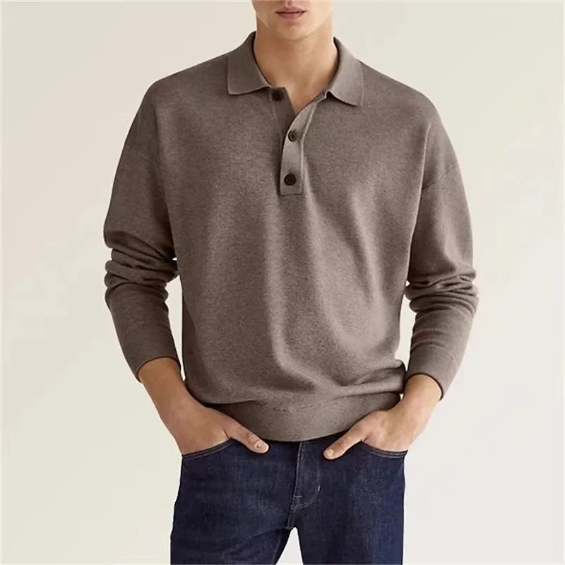 Polo shirt Men's Long sleeve POLO shirt Solid color Lapel button Office commuter Business casual Pullover Fashion sports T-shirt S-3XL