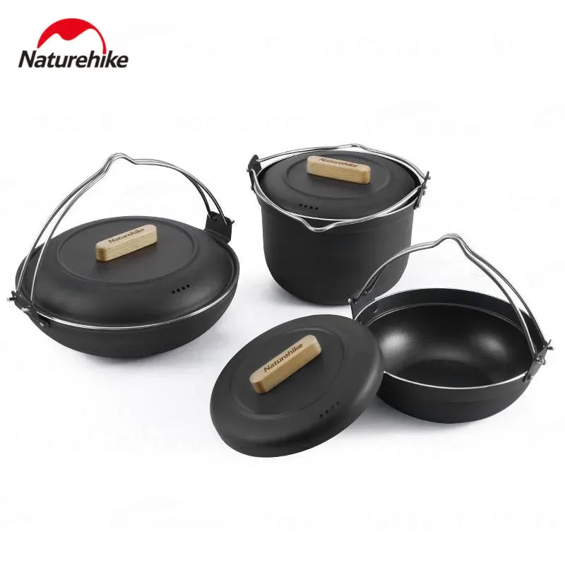 Naturehike Outdoor Stainless Steel Pot Multiple Styles Camping Picnic Deep Fryer Portable Picnic Kitchen Cooking Pot Iron Wok