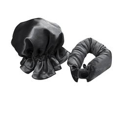 Heatless Curling Rollers - Soft Silk Hair Styling Tools for Effortless Waves and Curls (1 pair- black)
