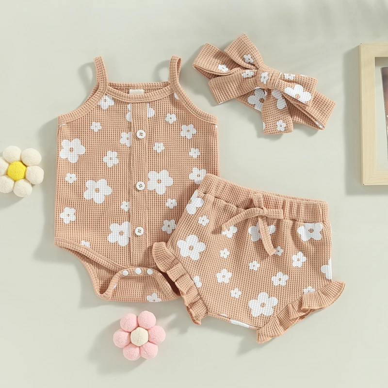 3pcsFloralNewbornClothesSetForBabyGirlsSummerOutfitSets