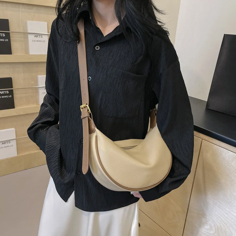 

Solid Color PU Leather Crossbody Bag Korean Style Adjustable Strap Underarm Dumpling Bag Large Capacity Handbag