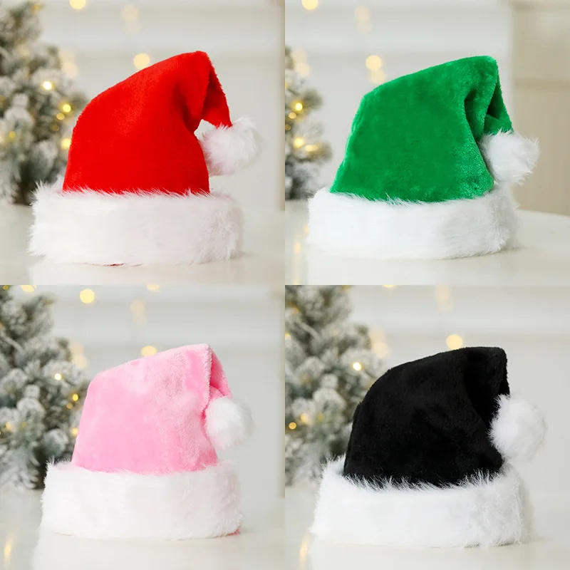 Plush Christmas Hat For Adults and Kids Comfortable Santa Claus Cosplay Supplies Party Decor Pink Coffee Gift