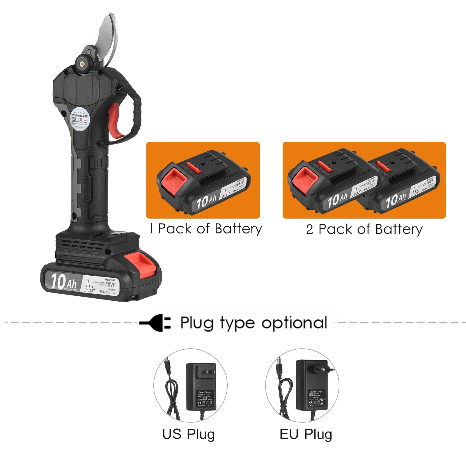 Nanwei 21V Brushless Electric Pruning Shear Cordless Rechargeable Garden Scissor Tree Branch Pruner With 30mm Cutting Diameter 6