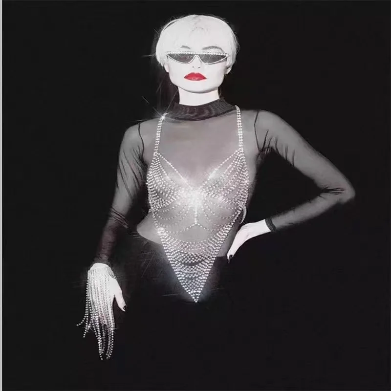 2022 Fashion Shiny Rhinestone Multi layer Sexy Chest Chain Body Jewelry Women's Luxury Crystal Body Chain Crystal Underwear Chai