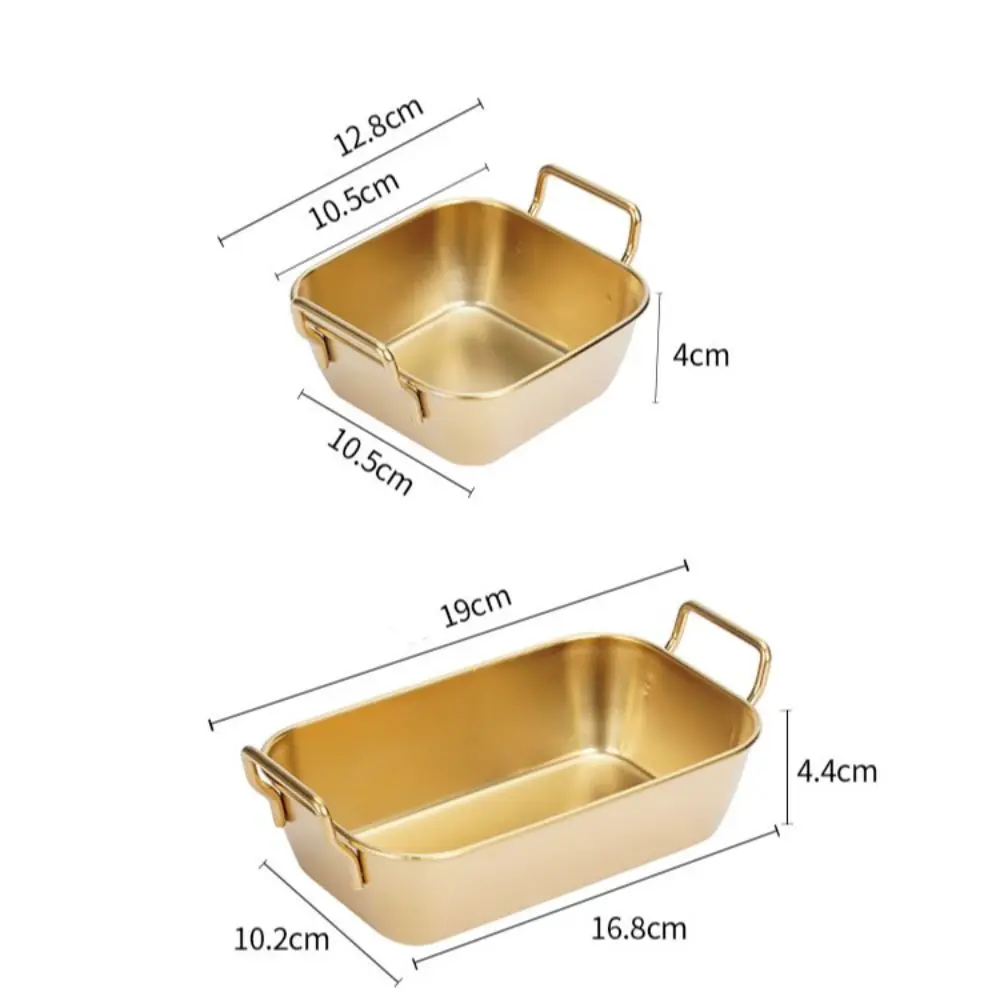 Stainless Steel Plates Snack Dish Basket With Handle Korean Stainless Steel Plate Durable Square Snack Plate Silver and Gold Fried Food Trays Food Storage