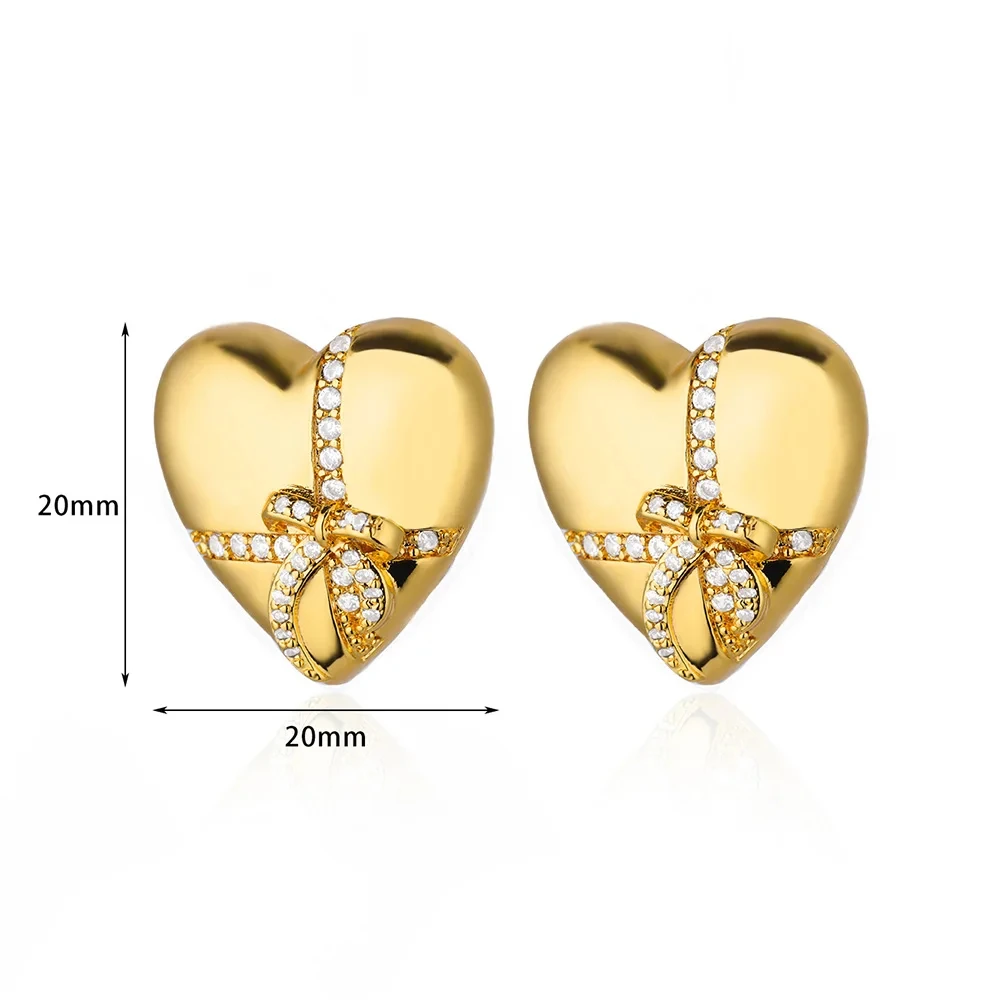 Cross Bowknot Heart Earrings for Women Stainless Steel Gold Color